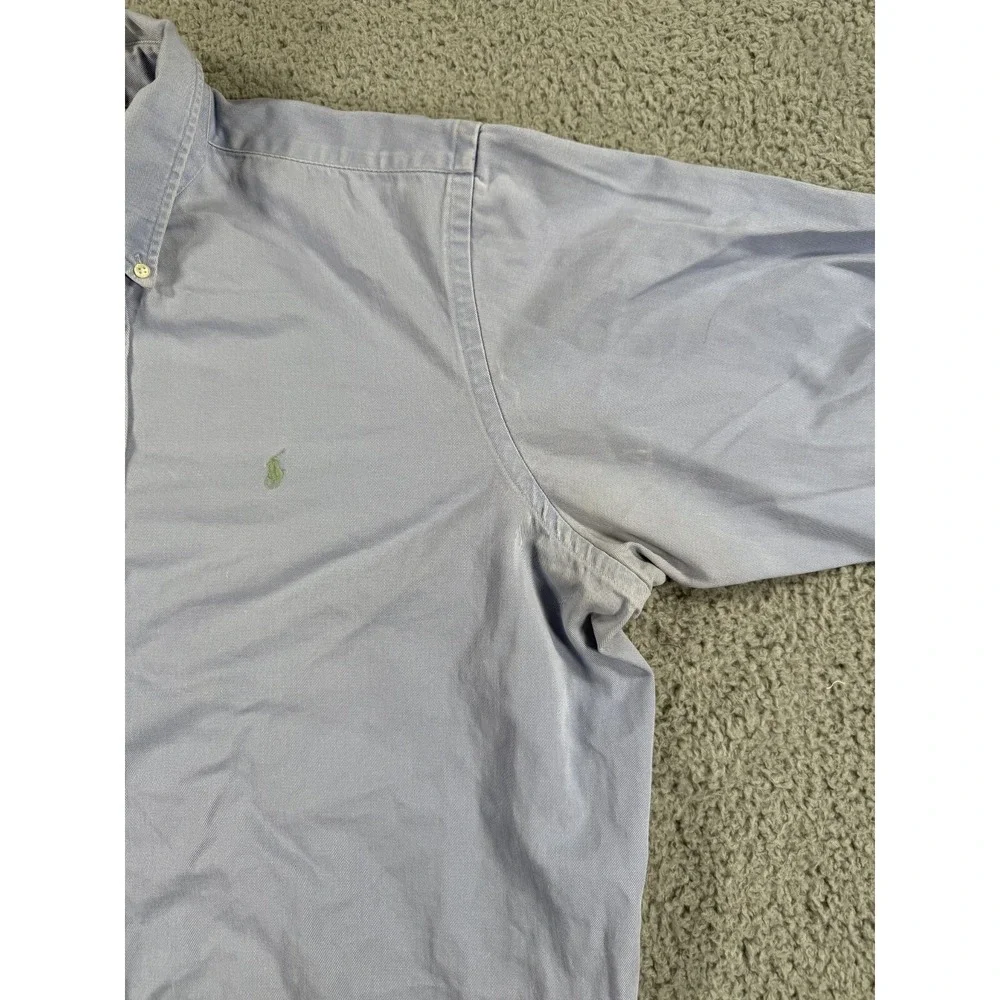Vintage Ralph Lauren Shirt Mens 2XL Blue Denim Green Pony‎ Heavyweight Button Up